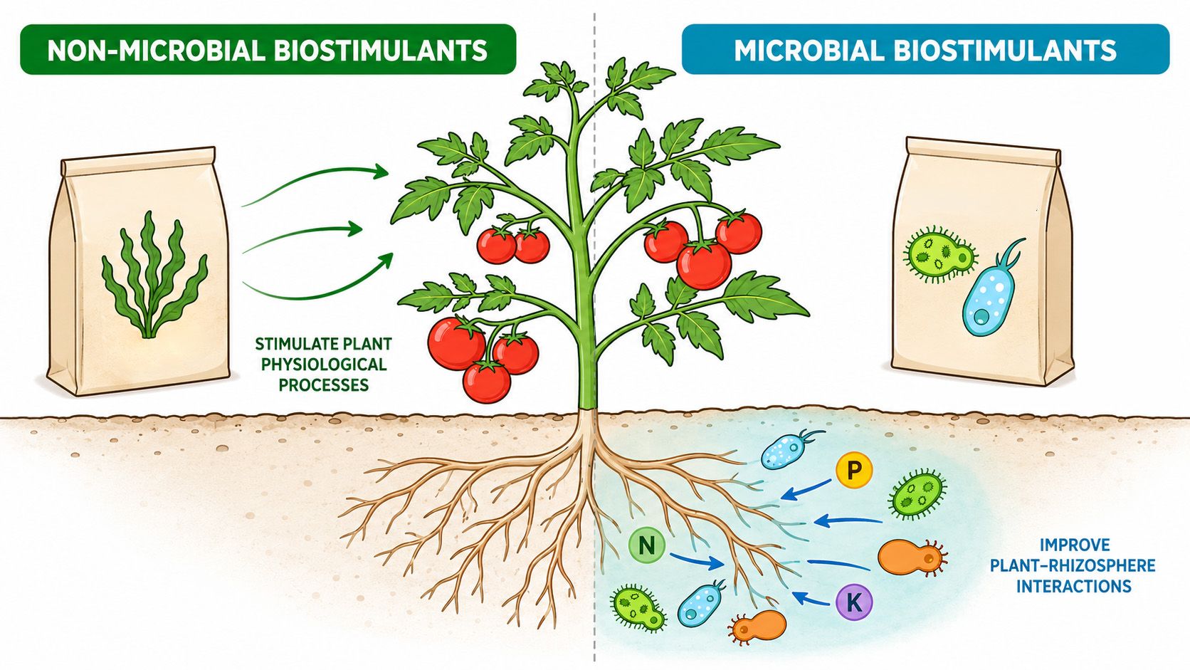 sur les biostimulants microbiens par rapport aux biostimulants non microbiens